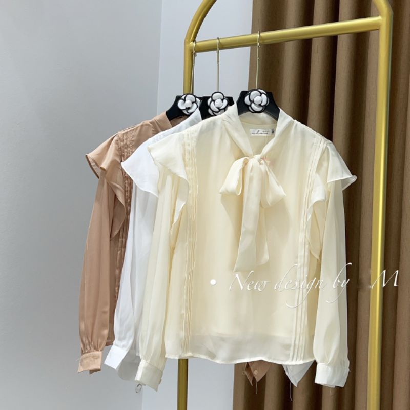 Áo cổ nơ tơ nhũ bèo vai