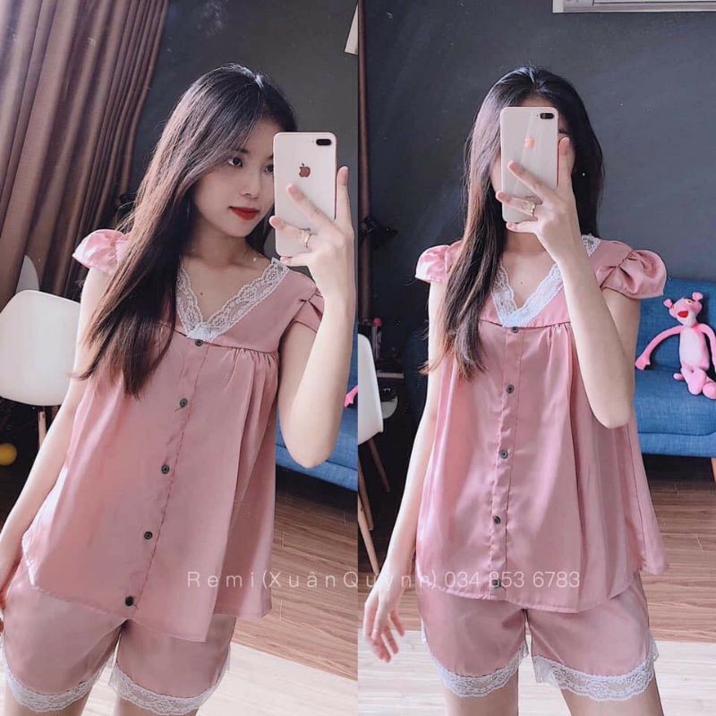 (Cooll) Bộ ngủ lụa nữ pha ren