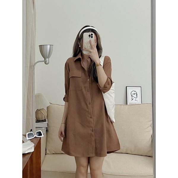 Váy sơ mi nhung dài tay 3 màu