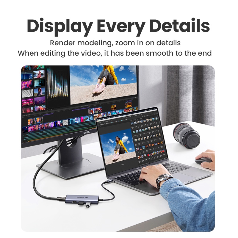 HUB chuyển đổi UGREEN USB C 8K30Hz 4K120Hz Type C sang HDMI 2.1 USB 3.0 24Gbps thích hợp cho Macbook Air Pro iPad Pro M1