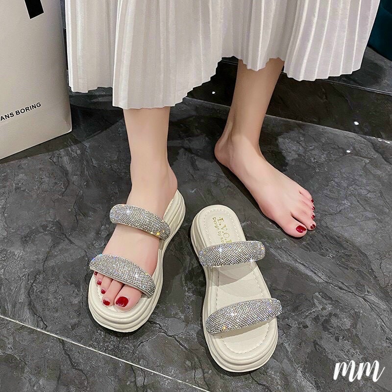 Dép Bánh Mì Quai Đính Đá Hàng Qc Cao Cấp Đi Mềm, Chắc Chân