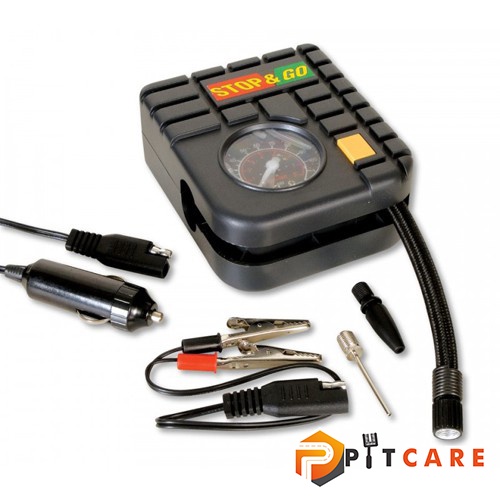 Bộ Bơm Điện Và Vá Xe STOP &amp; GO Thích Hợp Đi Đường Dài Dùng Cho Xe Máy Xe Hơi