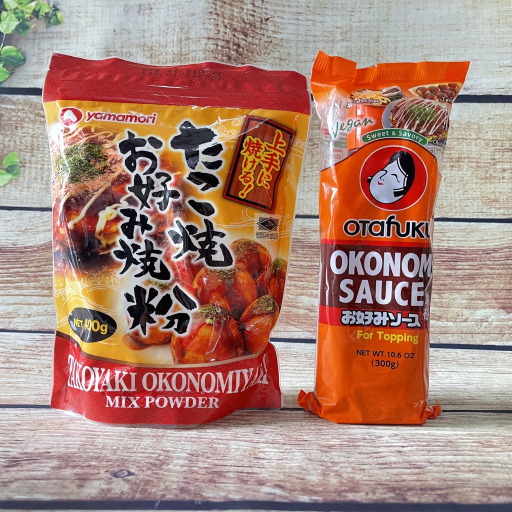 Combo 2 món làm bánh Bạch Tuộc Takoyaki, bánh Xèo Okonomiyaki Nhật Bản (bột 400G+sốt)