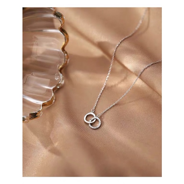 Dây chuyền bạc nữ lồng nhau nạm đá bạc ta nguyên chất chuẩn tiệm vàng