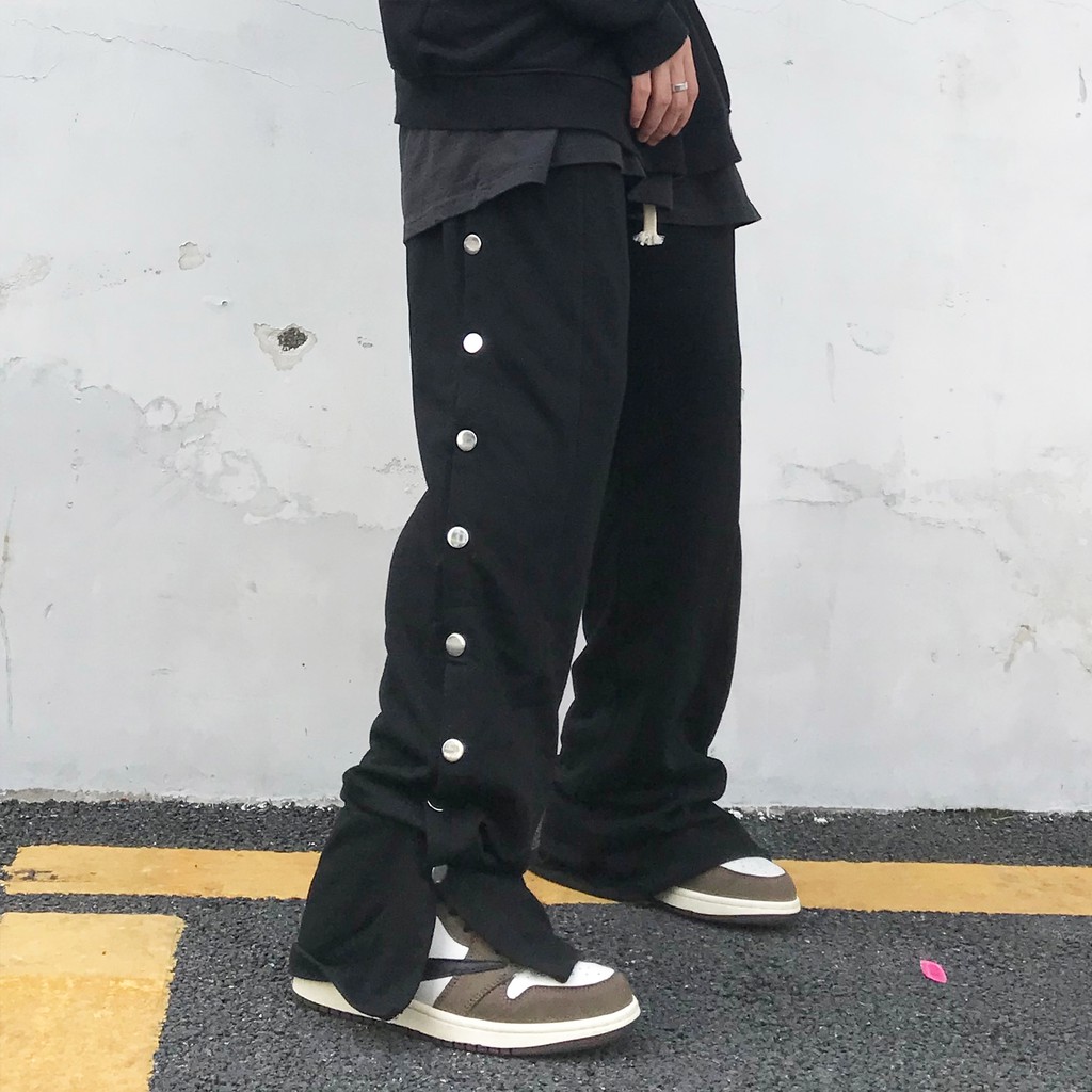 Quần thể thao nam ống rộng khuy nút-2 màu ĐEN/XÁM - BOX SHOP 333