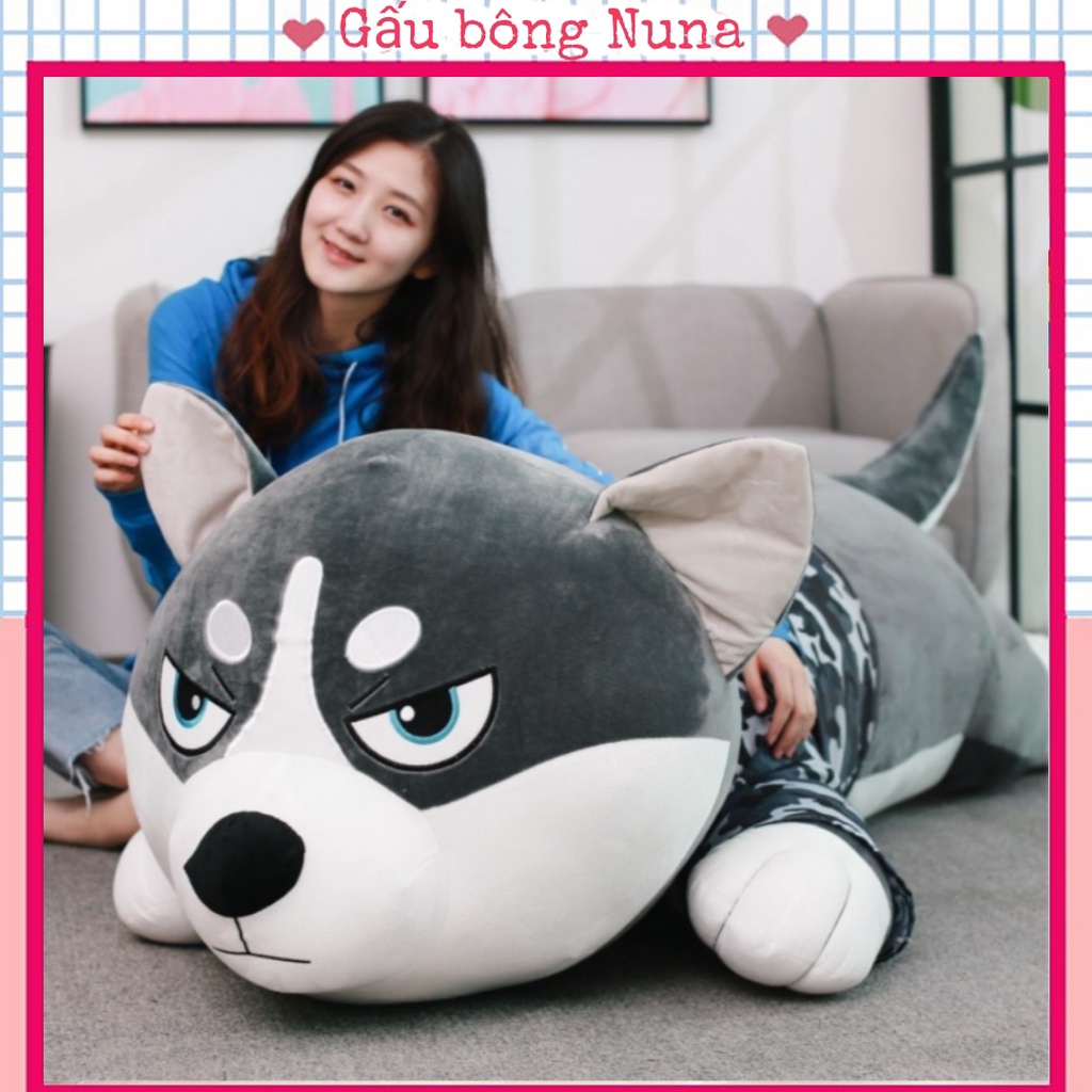 Gấu bông Gối ôm Chó Husky 1M8 Siêu to khổng lồ Nhồi bông gòn trắng cao cấp