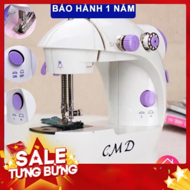 Máy khâu vá mini CMD loại tốt ăn chỉ 100%, máy may mini CMD 2 chế độ NHANH-CHẬM có đèn LED/Tặng kèm 4 suốt chỉ