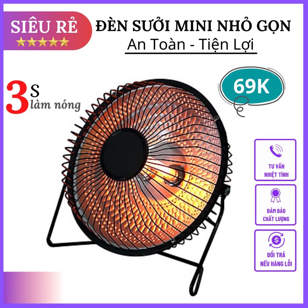 Quạt Sưởi Mini Để Bàn Mùa Đông Công Suất 220W, Công Nghệ Bóng Halogen Cực Ấm, An Toàn Và Tiết Kiệm Điện Năng