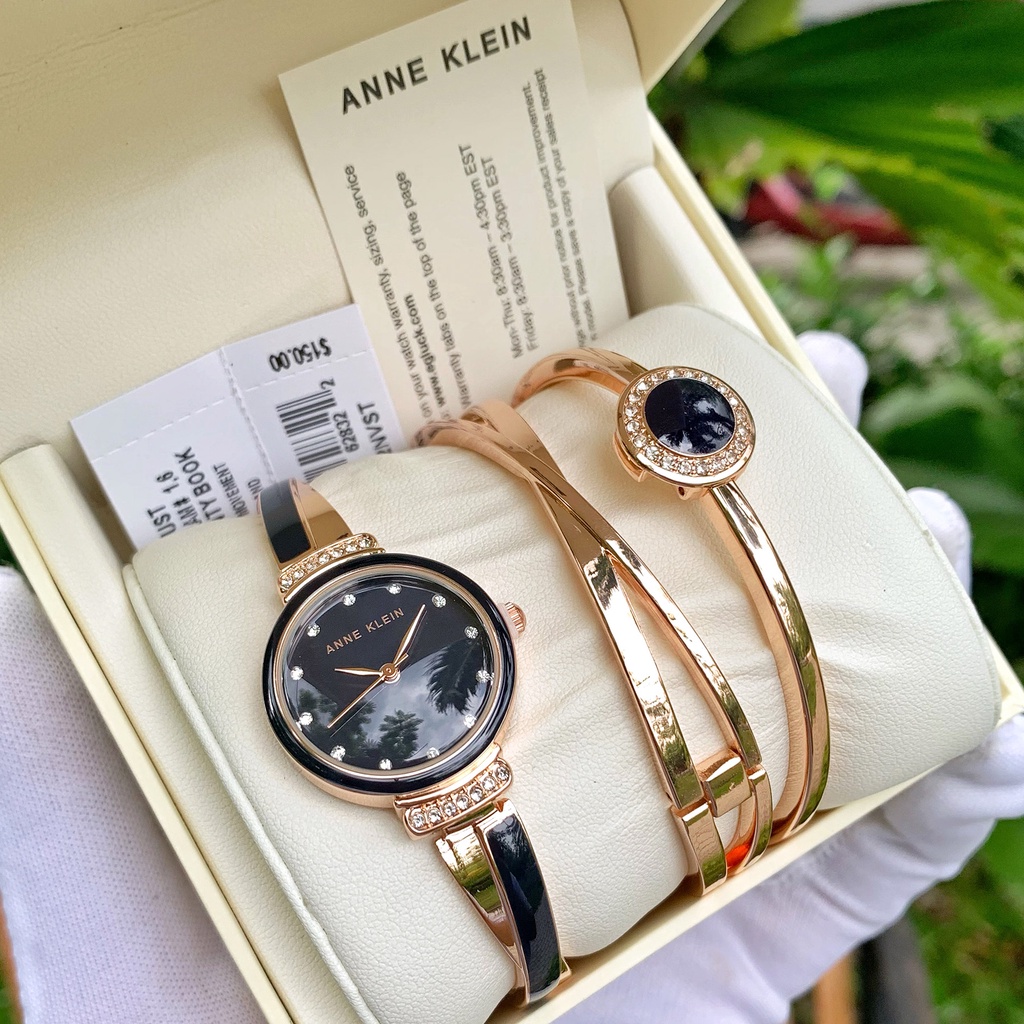 Set đồng hồ nữ + vòng tay Anne Klein  AK/3292NVST - Quartz [ Chính hãng ]