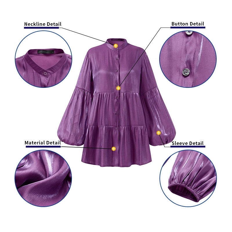 Áo kiểu Zanzea tay phồng dài chất liệu co giãn đính nút thời trang cho nữ