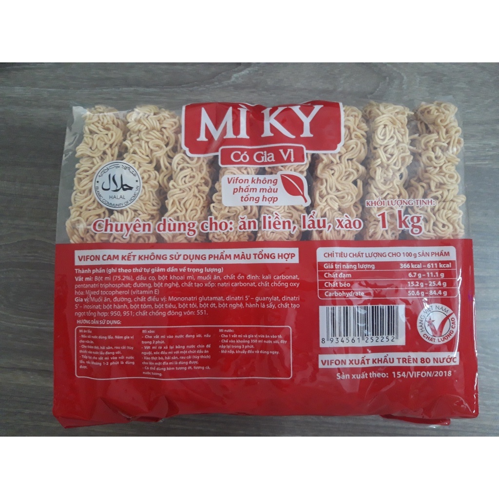 Mỳ Ký  Vifon 1kg (Chuyên Dùng Cho: Ăn Liền, Lẩu, Xào)