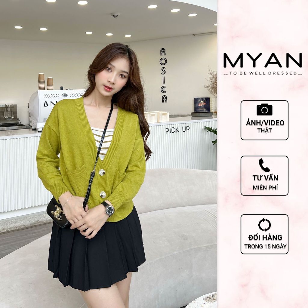 Áo Cardigan Dài Tay MYAN Áo Khoác Len Bo Gấu Cổ V Nhấn Viền 2 Túi Màu Xanh lá, Be, Nâu, Nâu nhạt A092209 (6888)