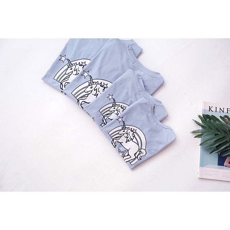 Áo gia đình Familylove - Mẫu Áo gia đình Ngựa Unicorn màu Xanh biển Cotton 100%