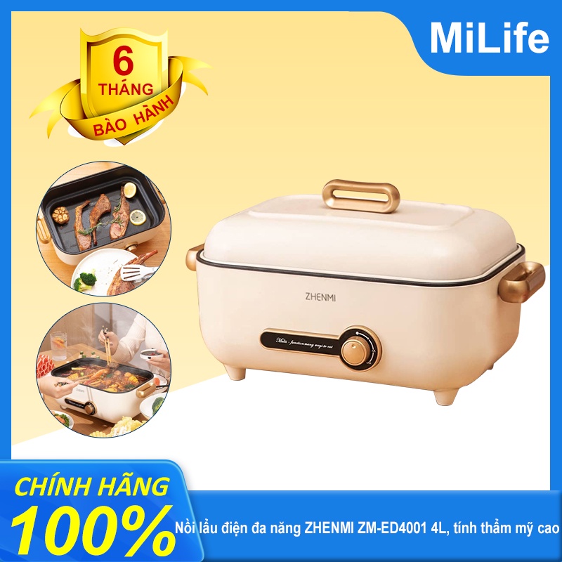 [Mã ELHAMS5 giảm 6% đơn 300K] [hàng hãng] Nồi lẩu điện đa năng ZHENMI ZM-ED4001 4L, tính thẩm mỹ cao