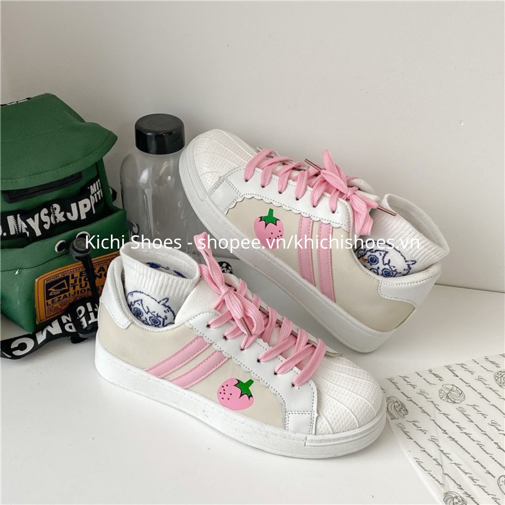 Giày thể thao nữ quả dâu tây màu hồng/màu xanh dễ phối đồ phong cách Hàn Quốc mã 3033 - Kichi Shoes