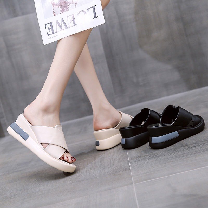 dép lê độn đế quai chéo êm chân tăng chiều cao mẫu mới 2022