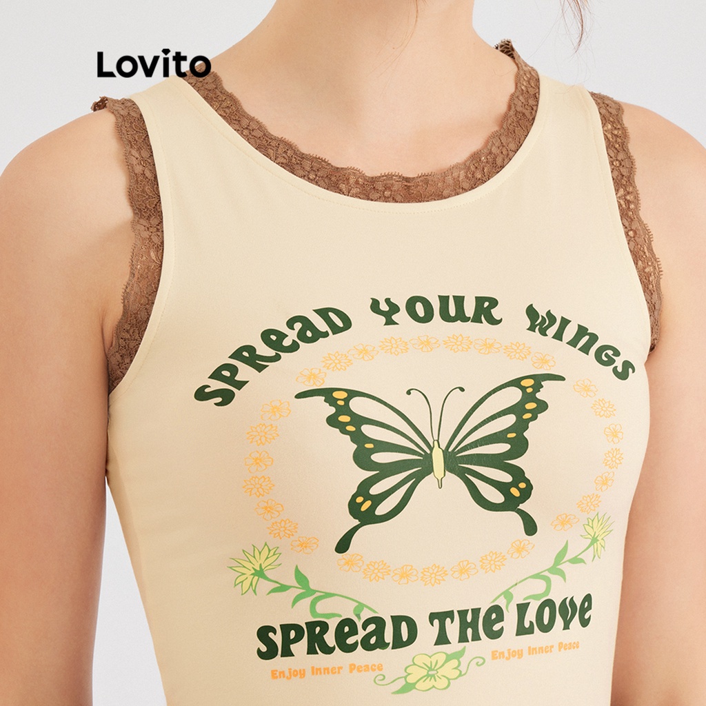 Lovito Áo khoác tăng mềm tương phản bướm thông thường L30ED069 (Mơ)