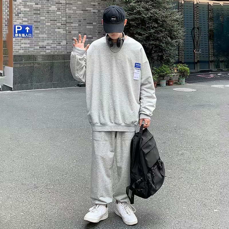 Set Áo Quần Màu Trơn đồ bộ nam Phong Cách Hàn Quốc bộ thể thao nữ Mới thời trang bộ quần áo nam Nữ