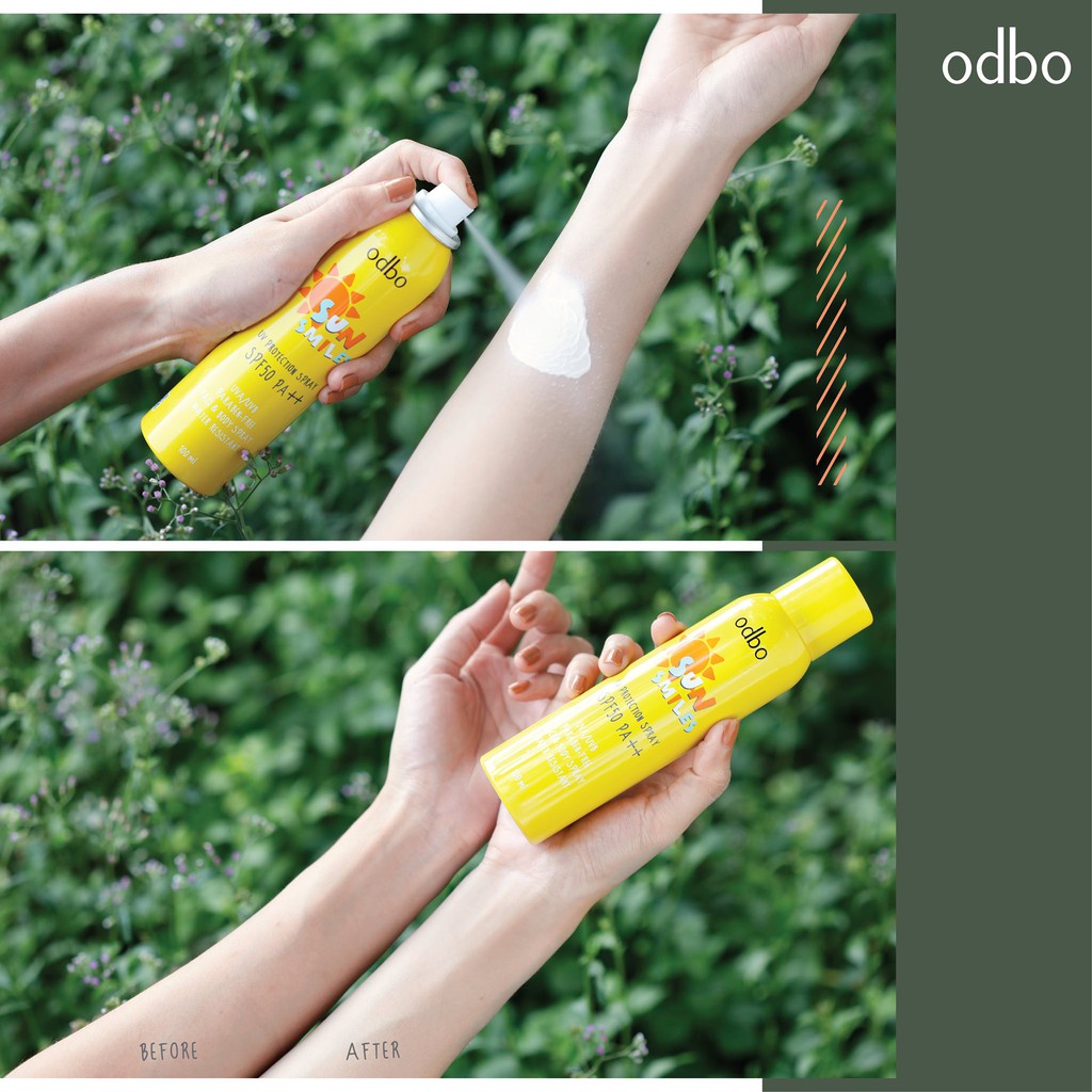 Xịt chống nắng Odbo Sun Smiles Nâng Tông Sáng Da toàn thân SPF50 Chai 100ml Thái Lan