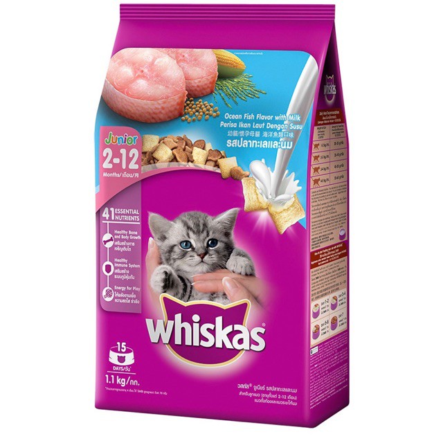 [1.1kg] hạt Whiskas Kitten cho mèo con dưới 12 tháng vị Cá Biển &amp; Sữa
