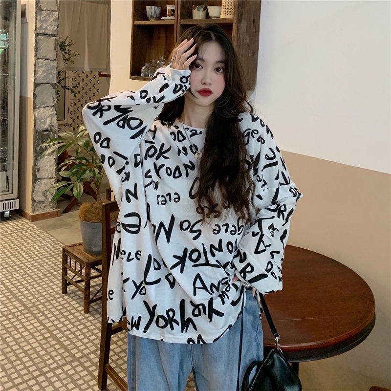 Áo Sweater Mỏng Dáng Rộng In Chữ Thời Trang Mùa Thu Cho Nữ Có Size Lớn