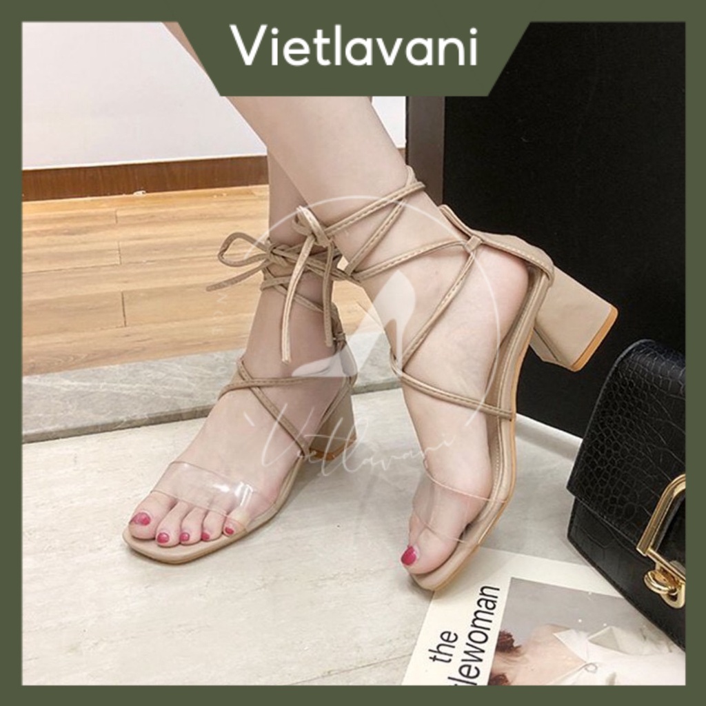 Giày sandal nữ vietlavani mã S27 dây cột cao 5cm mũi vuông gót vuông có 2 màu đen trắng