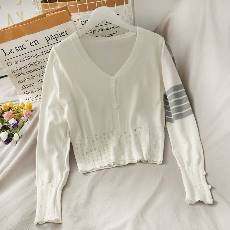 Áo Khoác Len Cardigan Mỏng Kẻ Tay