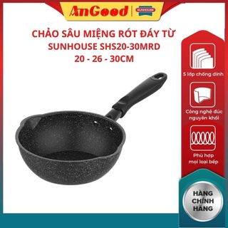 Chảo đá chống dinh sâu lòng Sunhouse SHS20MRD-SHS30MRD, chảo đáy từ miệng rót chất liệu nhôm cao cấp