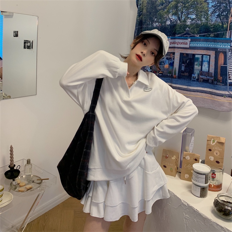 Bộ Áo Sweater Cổ POLO Phối Chân Váy Lưng Cao Thiết Kế Quyến Rũ Cho Nữ