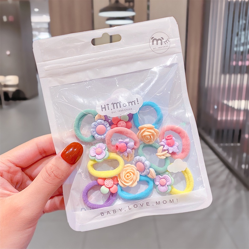 Set 10 dây buộc tóc cao su kiểu dáng dễ thương cho bé gái