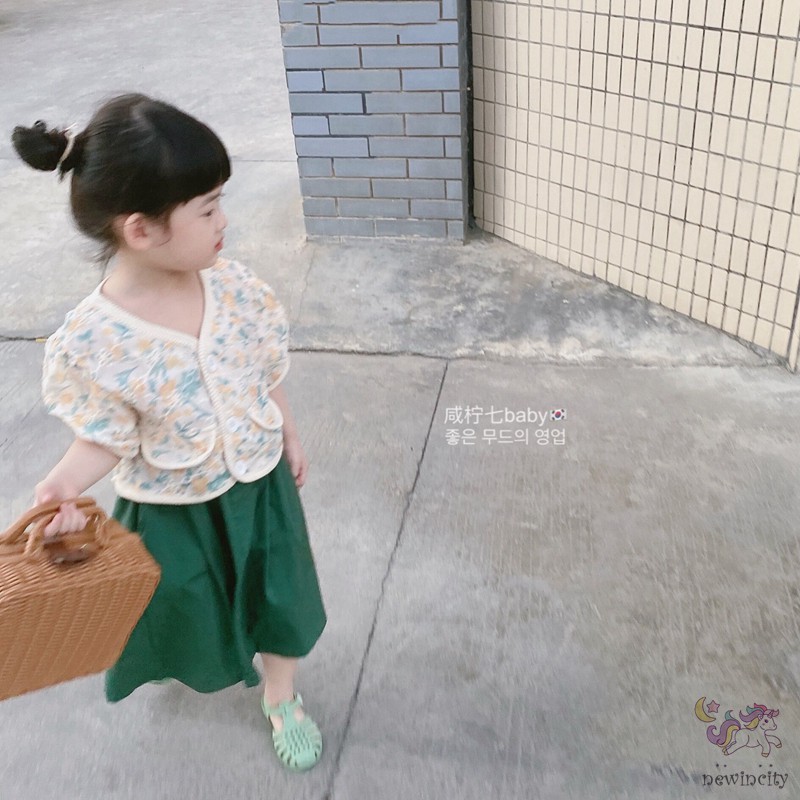 Set Áo In Hoa + Chân Váy Đáng Yêu Xinh Xắn Cho Bé Gái