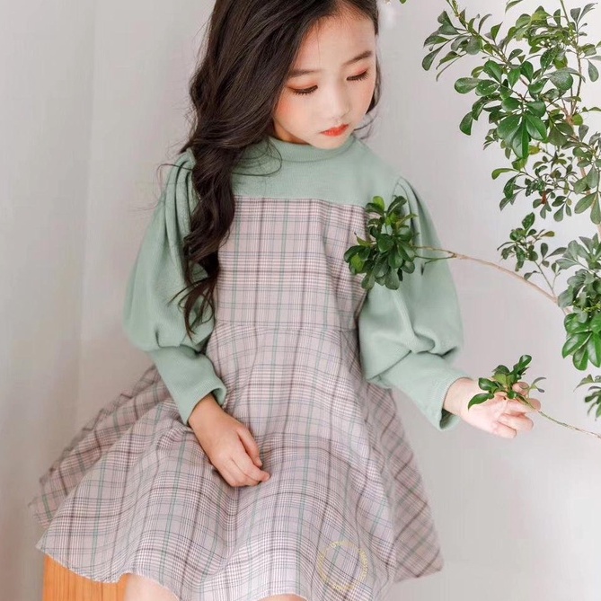 Váy xòe dài tay cotton thun 137KIDS kẻ caro dễ thương cho bé gái