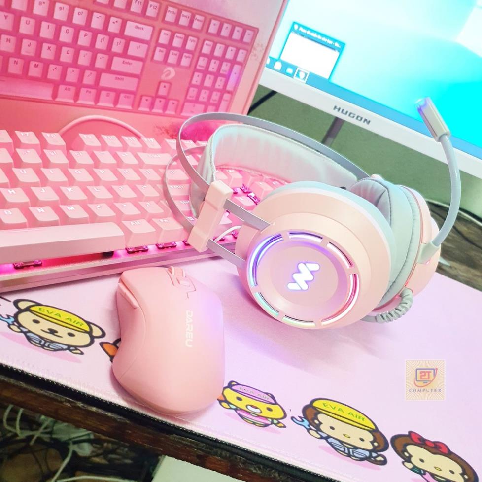 Combo Phím + Chuột Không Dây Hồng Dareu + Tai Nghe Gaming Hồng Chính Hãng - TẶNG BÀN DI HỒNG 30x80 - Ai Bot