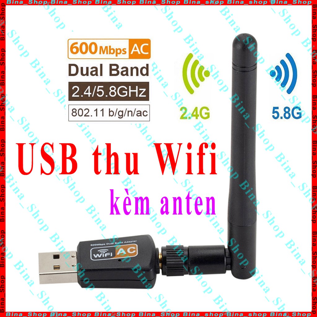 USB thu wifi băng tần kép 2.4Ghz/5Ghz kèm anten