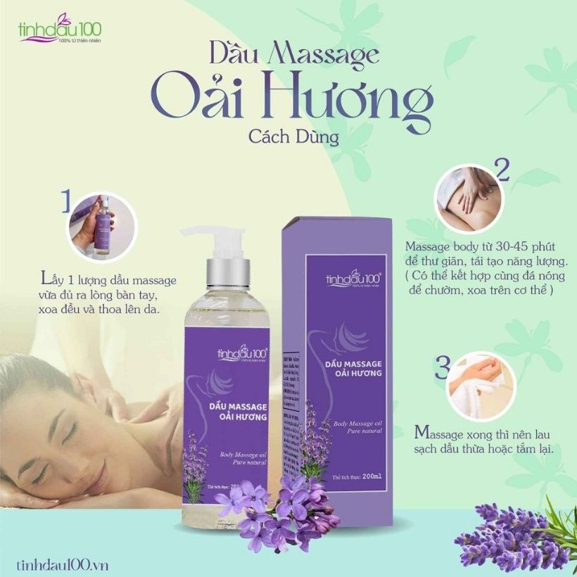 Dầu massage body hoa oải hương ( Lavender) 200ml. Giúp thư giãn, sảng khoái