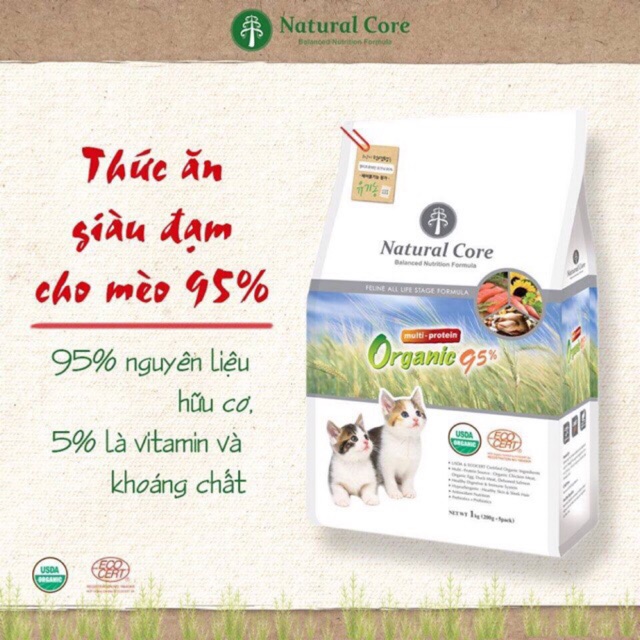 Thức ăn giàu đạm Natural Core cho mèo (túi 1kg nguyên)