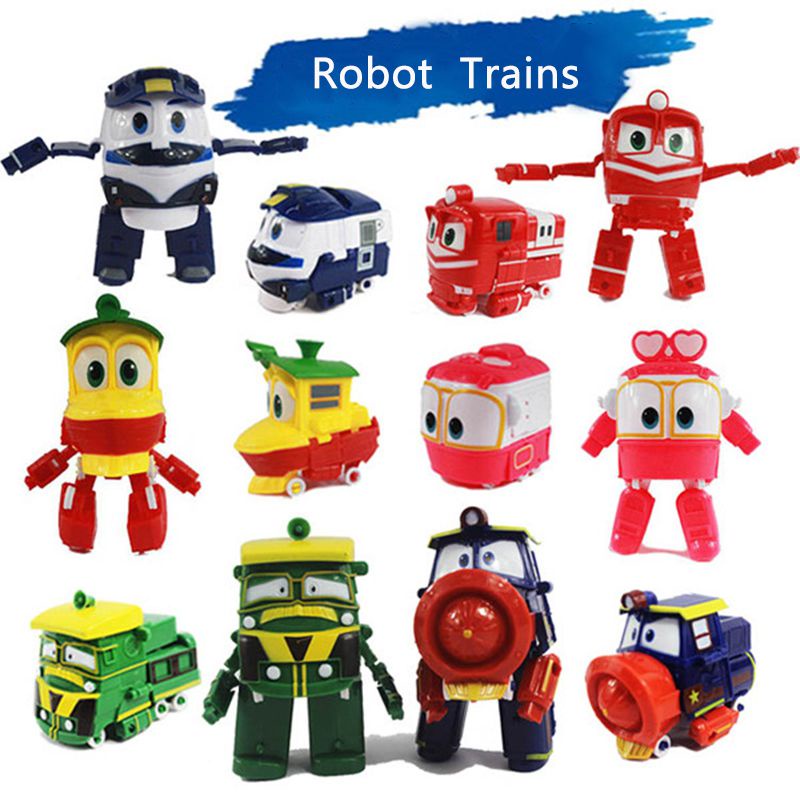 Robot Trains Transformation Anime Figures PVC RT Kay Alf Duke Train Car Robot Family Figure Toys for kids