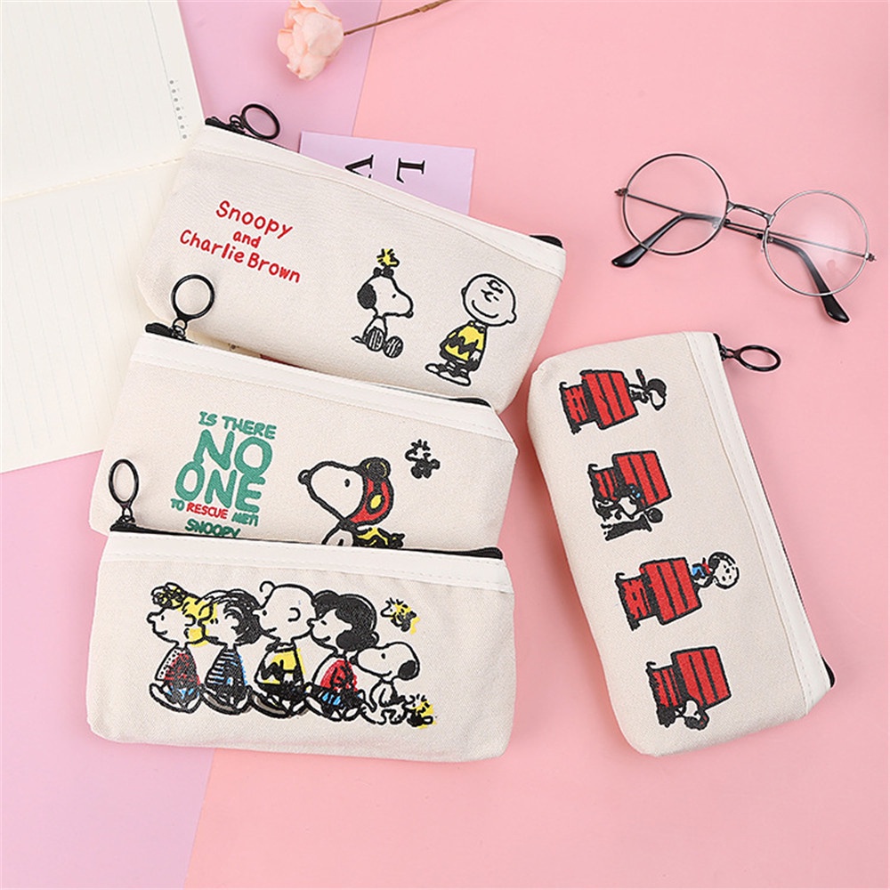 Cod In Stock New Korea Ins Cute Cartoon Girl Beige Cloth Bag Pencil Case School Student Elementary School Cartoon Bag Stationery