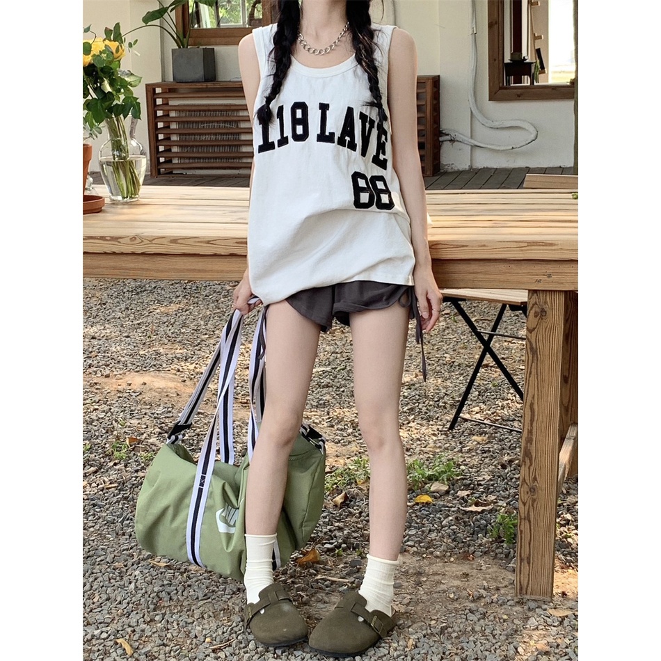 Áo Thun Sát Nách Dáng Rộng Thêu Họa Tiết Phong Cách Retro Mỹ Thời Trang Cho Nữ