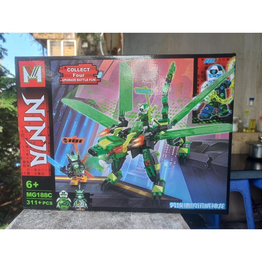 Xếp hình ninja Kai và Lloyd chiến đấu với Unagami cưỡi rồng mạng MG188