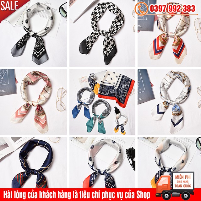 Khăn Turban Lụa Satin Cột Tóc , Buộc Tóc , Đội Đầu , Buộc Túi Phong Cách Hàn Quốc - Khắn Lụa 70x70 cm Đa Năng