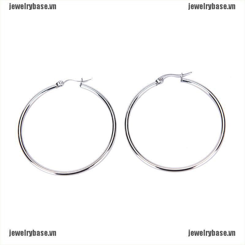 [Base] Fashion Silver Plated Stainless Steel 2mm Thin Polished Round Hoop Earrings [VN]