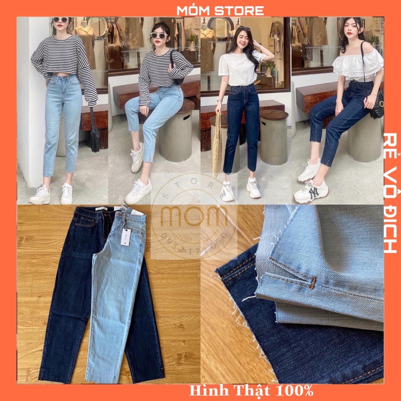 Quần Jean Baggy - Quần Bò Momjean Lai Cắt 9 Tấc Xuất Xịn