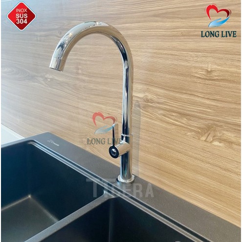 Vòi Rửa Chén Bát Lạnh INOX 304 Bóng Xoay Ổ Bi Phi lớn