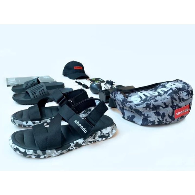 𝗦𝗛𝗢𝗡𝗗𝗢 𝗙𝟲 | Giày dép Sandals Shondo đen đế lính - F6S501 Camo