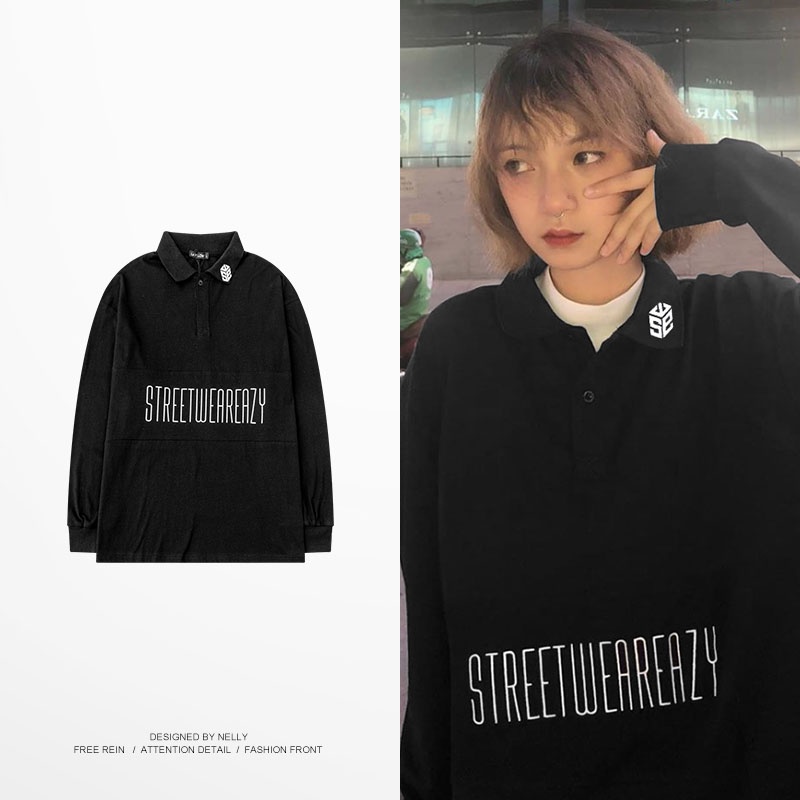 Áo Polo Nelly dài tay bo ống in hình "STREET WEAREAZY" áo phông
