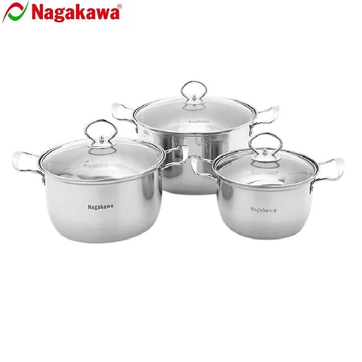 Bộ nồi inox cao cấp Nagakawa NAG1305  dùng cho mọi loại bếp - Hàng Chính Hãng