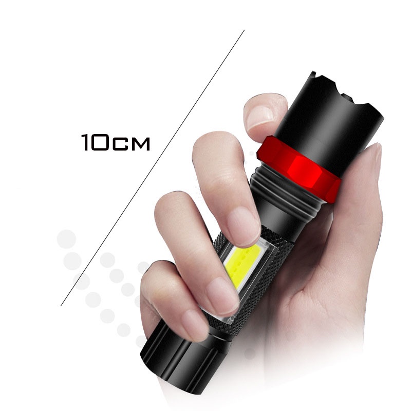 Đèn pin siêu sáng mini vòng xoay đỏ , sạc điện pin tích hợp chất liệu kim loại ,đèn cạnh COB , nhỏ gọn dễ GG