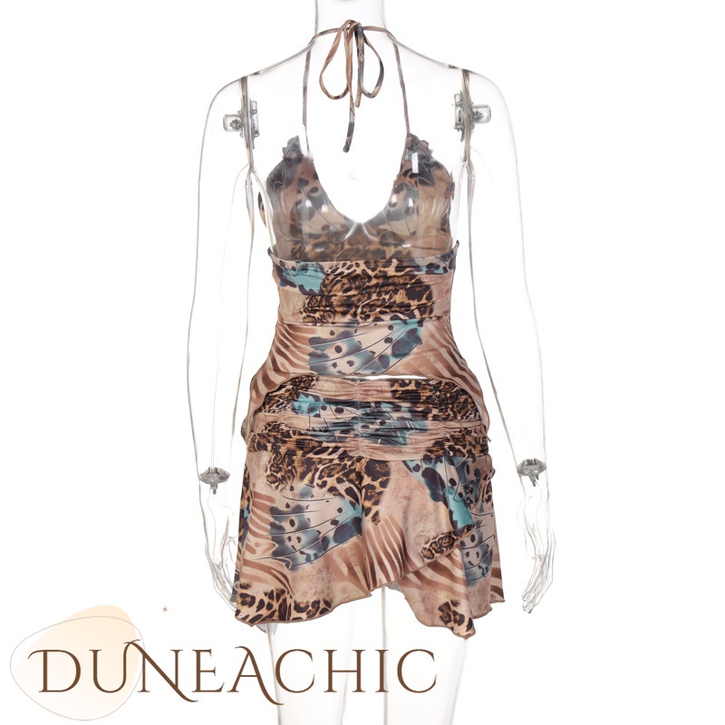 DUNEA Set đồ gồm áo yếm + chân váy in họa thời trang gợi cảm cho nữ