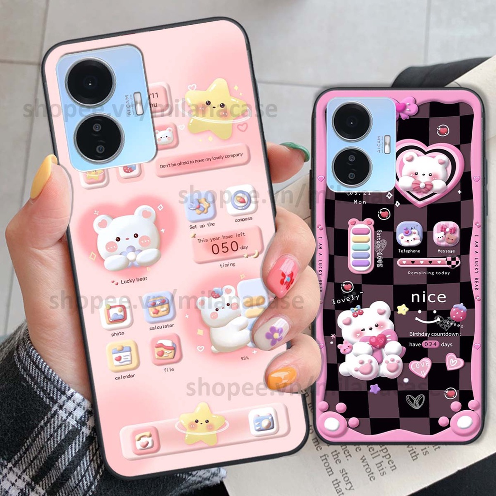 Ốp Vivo Y55 2022 hình đồng hồ icon gấu mèo cute cực dễ thương ngộ nghĩnh